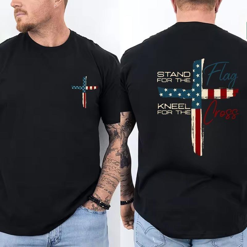 Patriotic Christian Faith T-Shirt – Stand for Flag Kneel for Cross Religious XXL