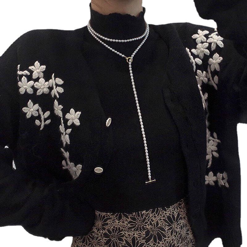 Light luxury retro natural freshwater pearl necklace women's niche high-end sense antique long millet bead sweater chain spring and autumn