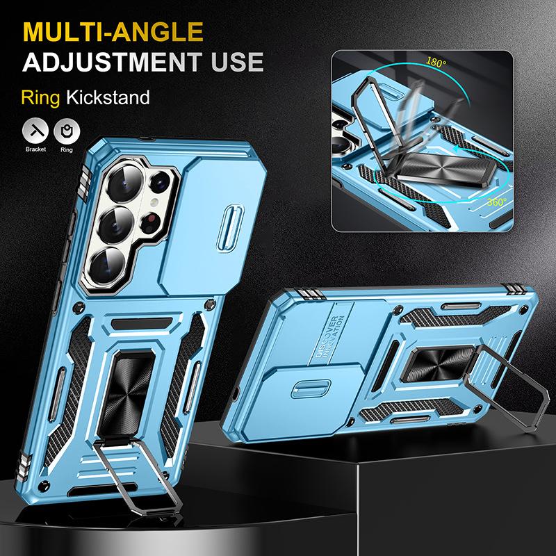Case for Samsung S26 S25 S24 Plus Ultra Lens Sliding Window Protective Cover Full Coverage With Holder Kickstand Shock Proof