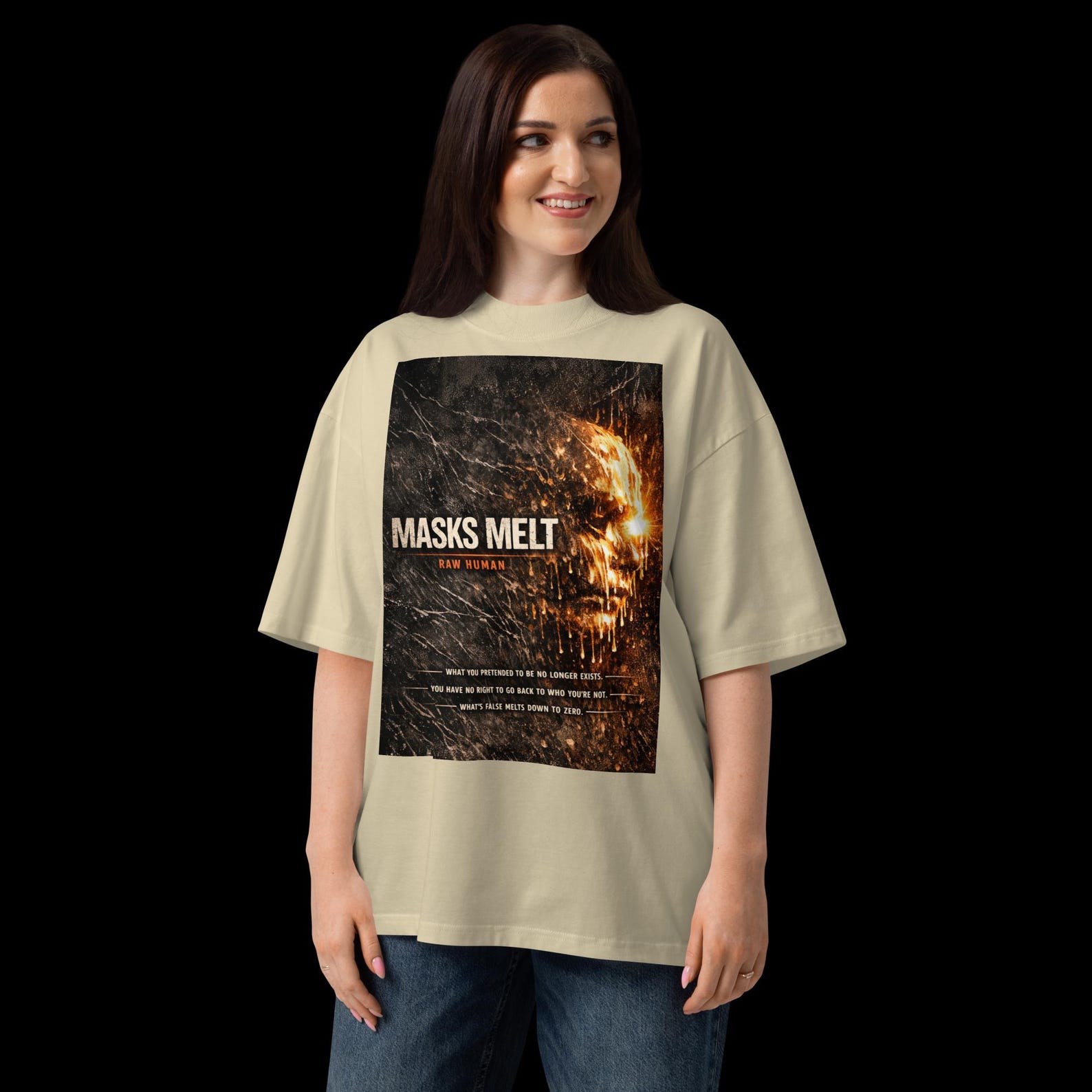 Unisex organic oversized high neck t-shirt - MASKS MELT 4XL