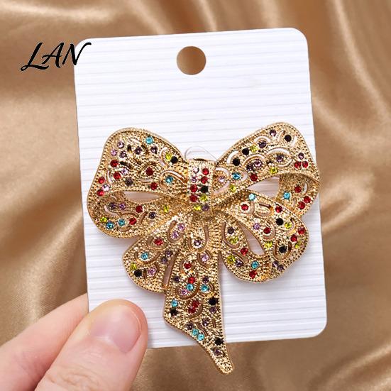 Women Brooch Pin Vintage Rhinestone Bow Pin, Bowknot Shape Alloy Lapel Secure Clasp Sweater Cardigan Coat Clothing Accessories, Fashion Jewelry