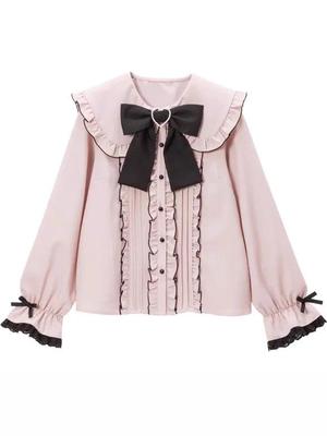 European Cute Japanese Bow Ruffle Long Sleeve Women's Shirt