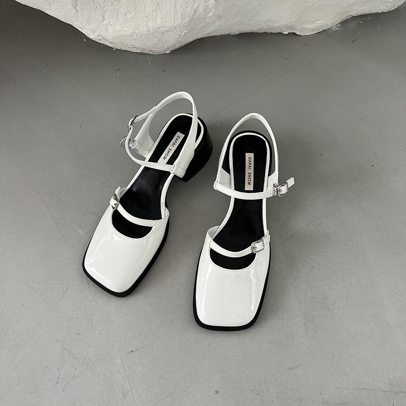Sapatos Mary Jane Femininos Bico Quadrado Salto Alto Sandálias Fechadas para Mulheres Calçado Vintage Vendas Liquidação Barata Em Promoção Sandália Coreana