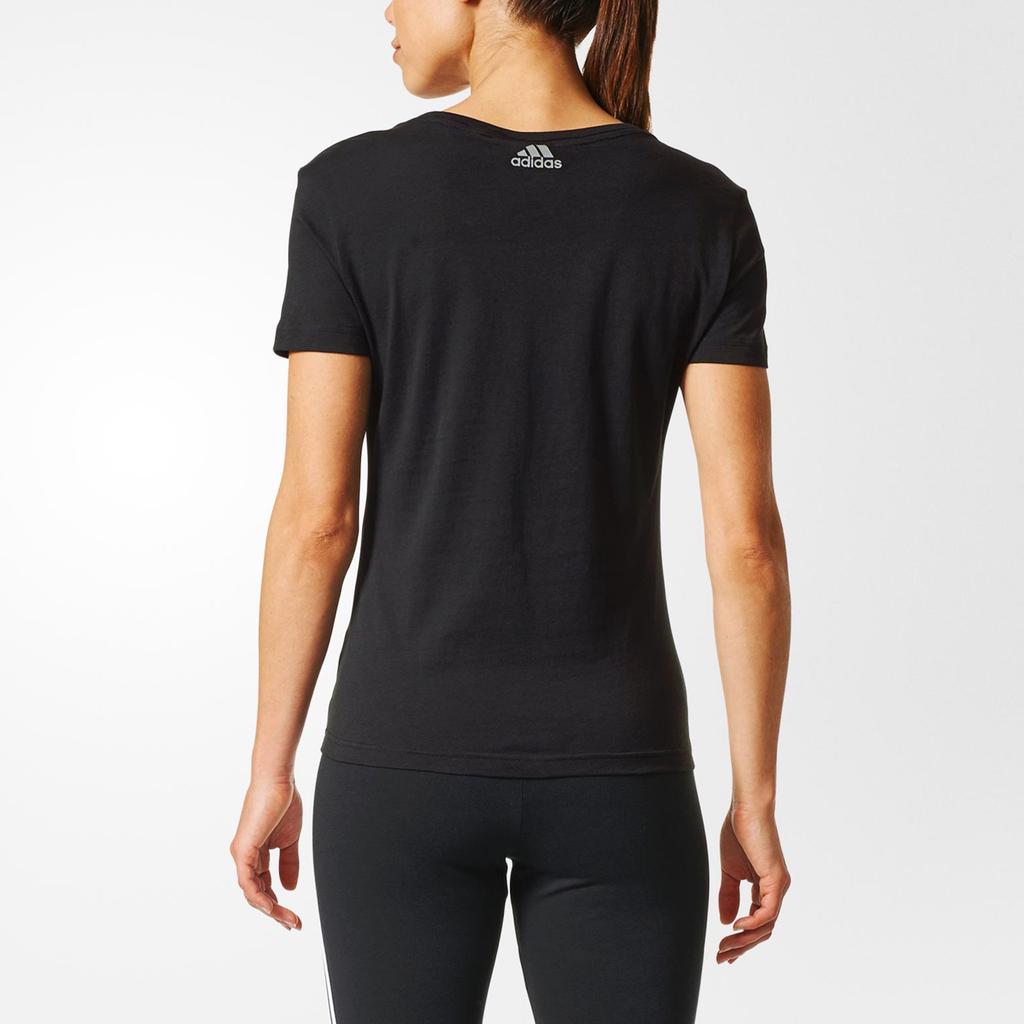 Adidas Dámské ležérní sportovní tričko s krátkým rukávem a kulatým výstřihem, s lineárním potiskem zlatých písmen z fólie, černé CD1978