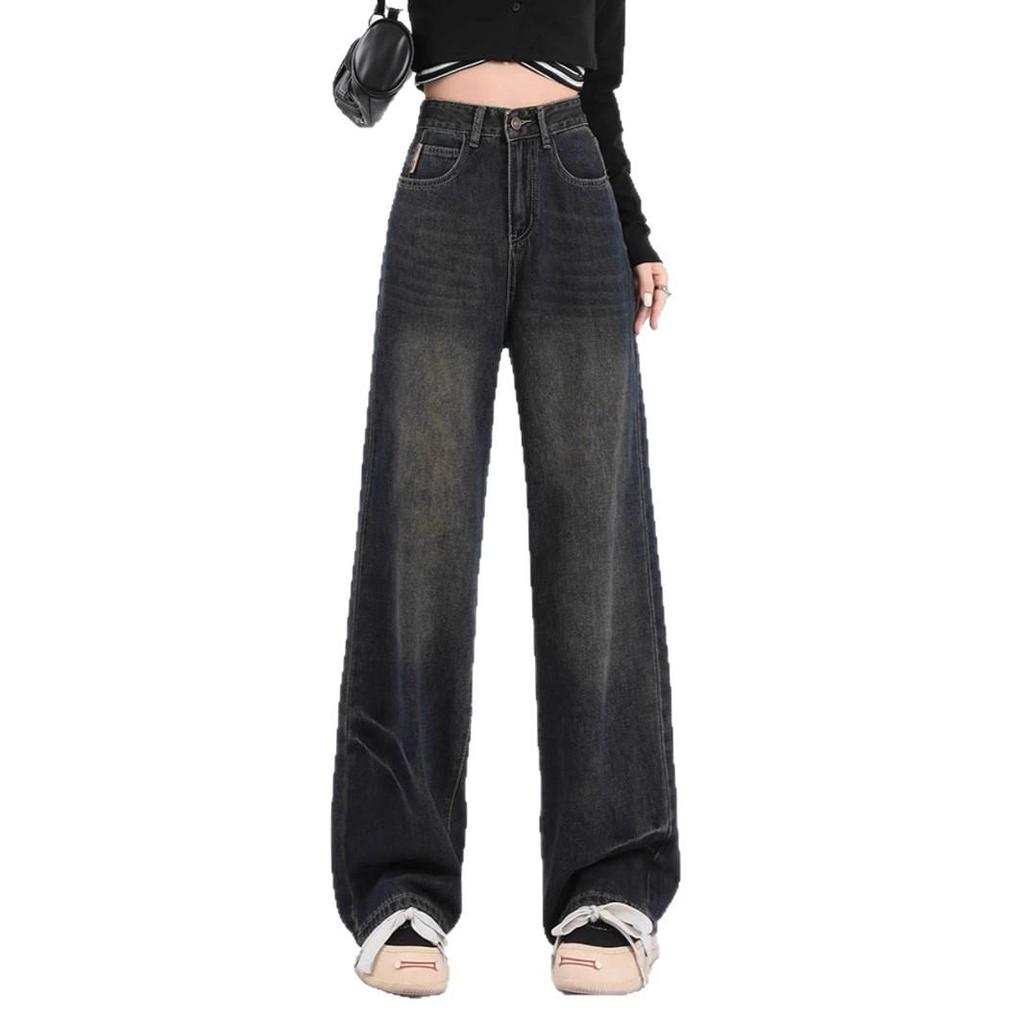 Women's Plus Size Retro Wide Leg Washed Jeans with Zipper