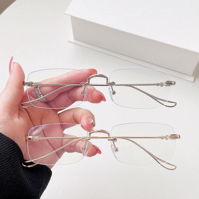 Titanium Alloy Square Rimless Myopia Glasses Unisex Prescription Eyewear 0 TO -5.0 Lightweight Durable