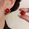Elegant Retro Red Square Pearl Earrings for Women - Exquisite, Festive, and Skin-Brightening Accessories