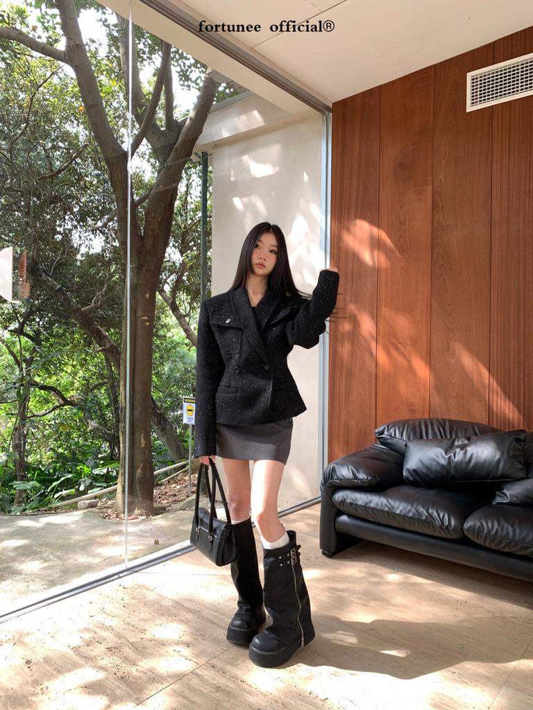 Zipper retro high boots fashion boots women's boots new long boots thick heel western boots heightening leather boots