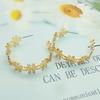 Personality Fashion Hollow Gold Color Chrysanthemum Flower C Shape Hoop Earring for Women Temperament Party Bangle Jewelry Gift