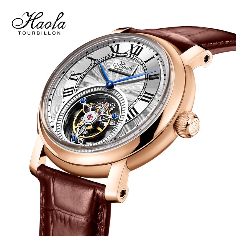 Pánské hodinky HAOFA Tourbillon s římským ciferníkem, mechanické, manuální natahování, retro luxusní stylové, safírové sklo, oblíbené, vodotěsné