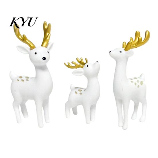 Deer Figurine for Home Decor 3 Pcs Mini Figurines, Cute Woodland Animal Decoration, Miniature Ornament Set Reindeer Statues Fairy Gardens, Cake