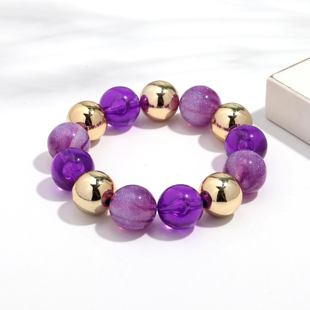Fashion Acrylic Big Round Beaded Bracelet for Women Simple Glitter Colorful Handmade Strechy Bracelets Jewelry Accessories Gift
