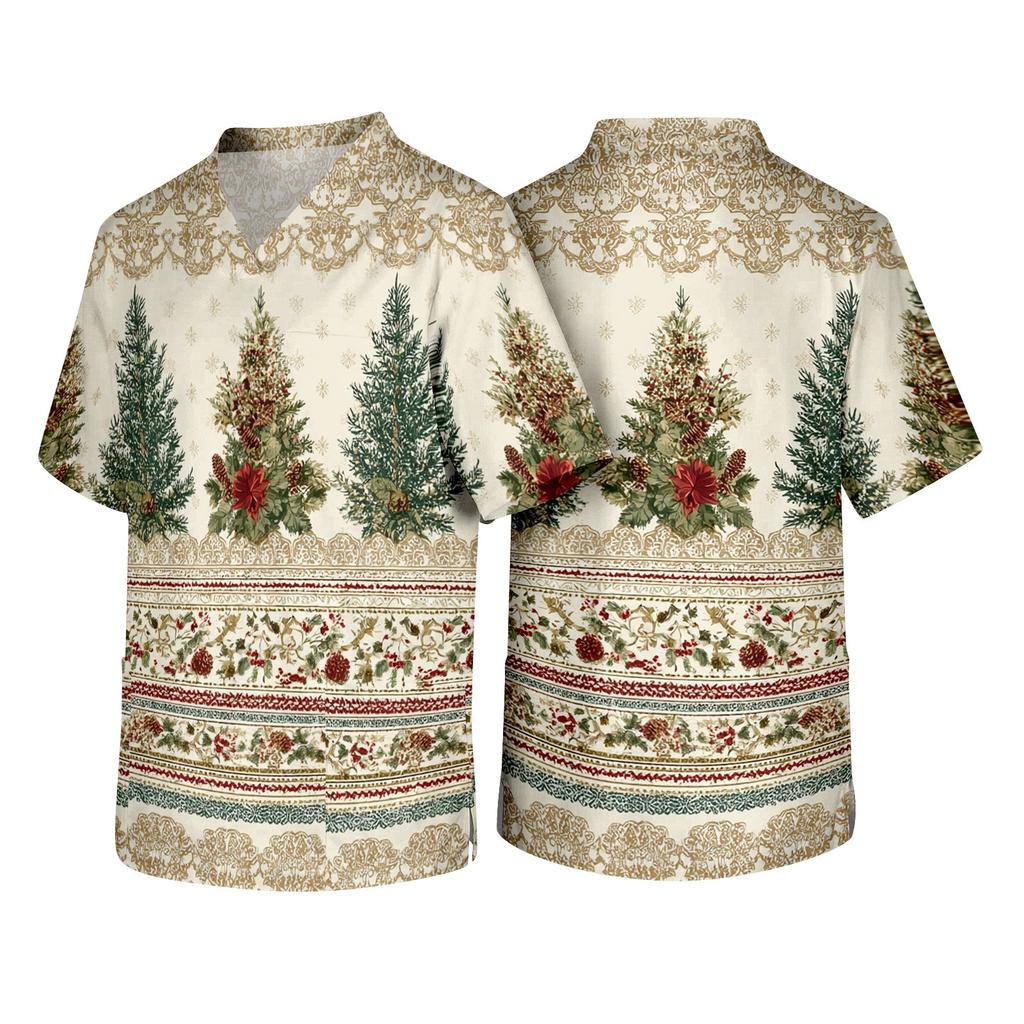 Men's Christmas Themed Caregiver Uniform for Holiday Work Wear