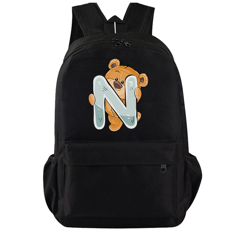 Cartoon Little Bear 26 Englische Buchstaben Rucksack Teenager Schultasche für Mädchen Jungen Rucksack Große Kapazität Büchertasche für Kindergeschenke