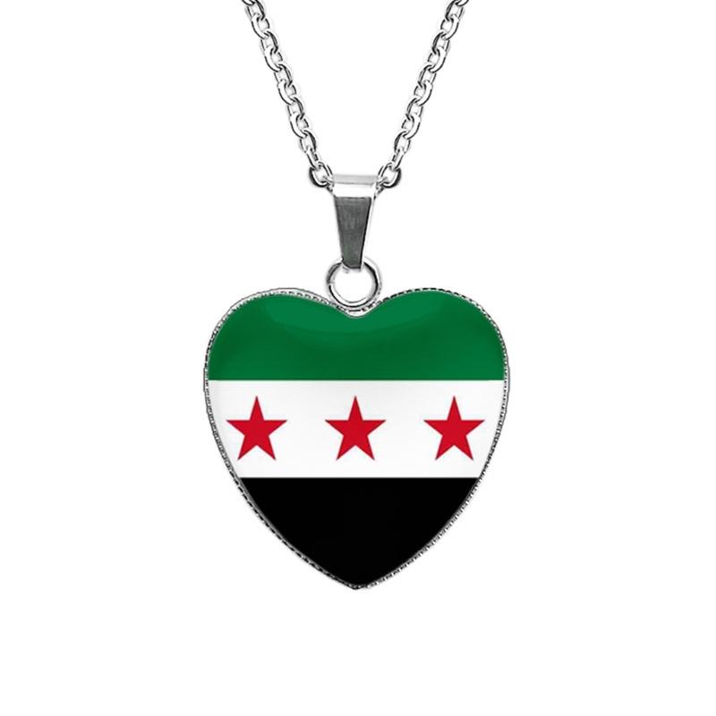 Elegantes syrisches Flaggen-Schmuckset mit Halskette, Armband, Ohrringen aus Edelstahl und Glas für Kulturbegeisterte