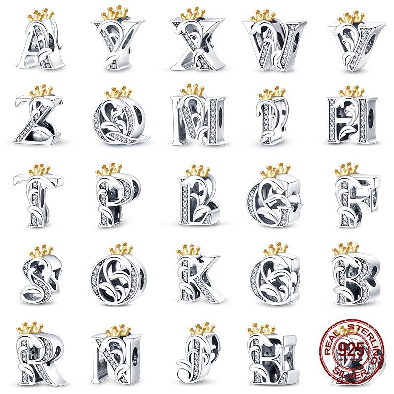 Classic Crown 26 Letters A-Z Copper Charms Fitoriginal Bracelets Diy Jewelry Making For Women Gift