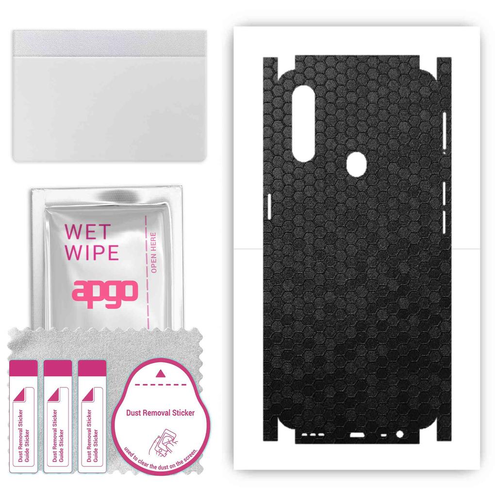 apgo Protective Skin Sticker for the back+sides compatible with Oppo A31, Full Wrap Film, Foil, Vinyl - Pattern Black Honeycomb