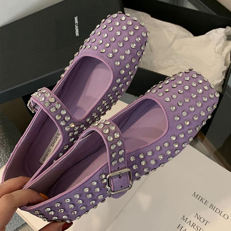 Fashion New Fashion Buckle Strap Mesh Women Mary Janes Crystal Shoes 2025 Luxury Female Shallow Footwear Ladies Flats With Shoes