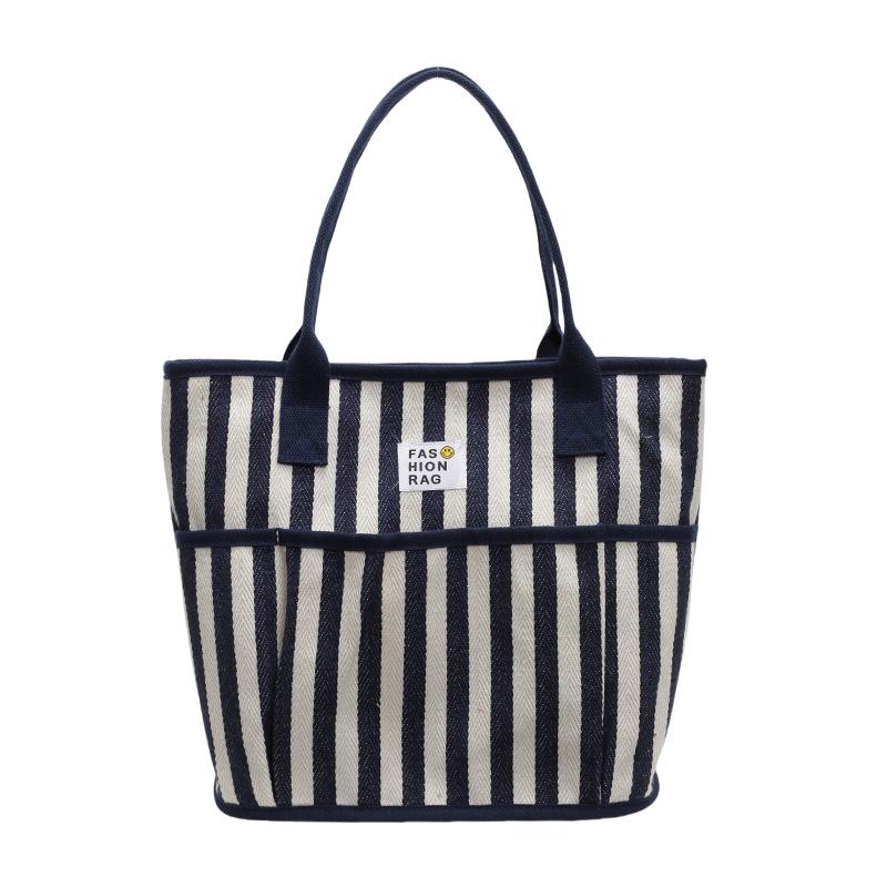 Canvas Bag Women's Large-capacity New Casual Striped Shopping Bag Commuter Tote Bag