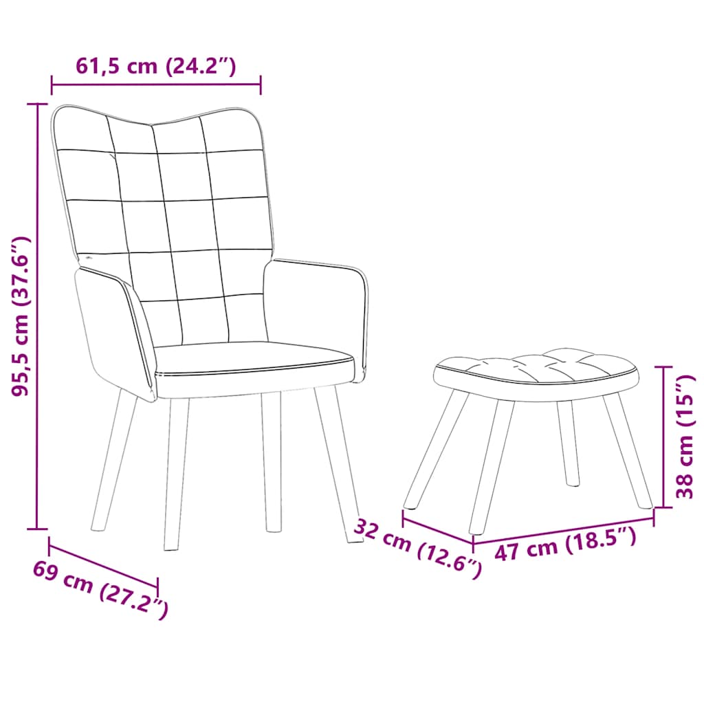 Cream Velvet Relaxation Armchair with Footstool