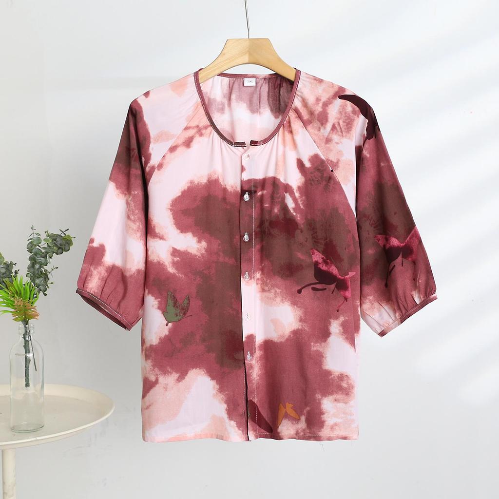 2025 Women's Floral Cotton & Linen Sun Protection Set - Shirt & Long Pants with Five-Sleeve Design