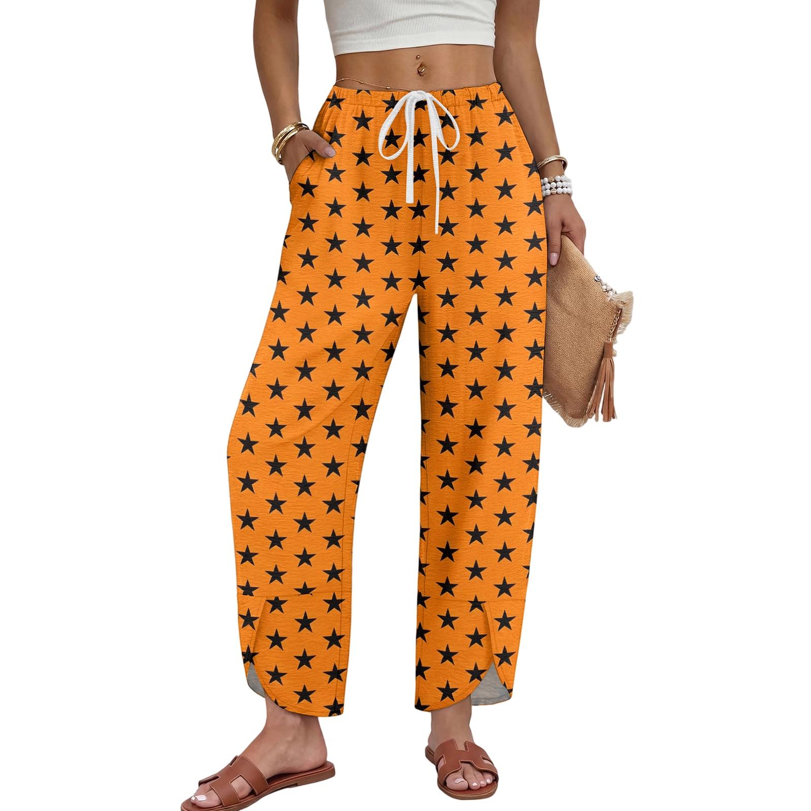 Women s Star Print Drawstring Pants - Casual Wide Leg Loose Fit XL