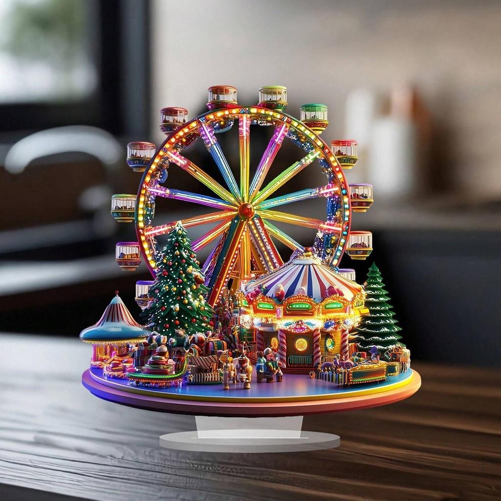 Christmas Ferris Wheel Ornament Acrylic Ferris Wheel Display Board 2D Ferris Wheel Shelf Ornaments Desktop Ferris Wheel Decor