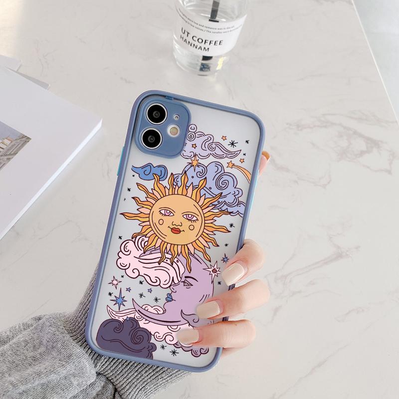 Lustige Sonne Mond Gesicht stoßfeste Handyhülle für iPhone 13 12 11 Pro 7 XS MAX X XR SE20 8 Plus TPU Matte Candy Back Cover