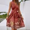 Women's Spring And Summer Casual V-Neck Sleeveless Waist Floral Print Midi Dress