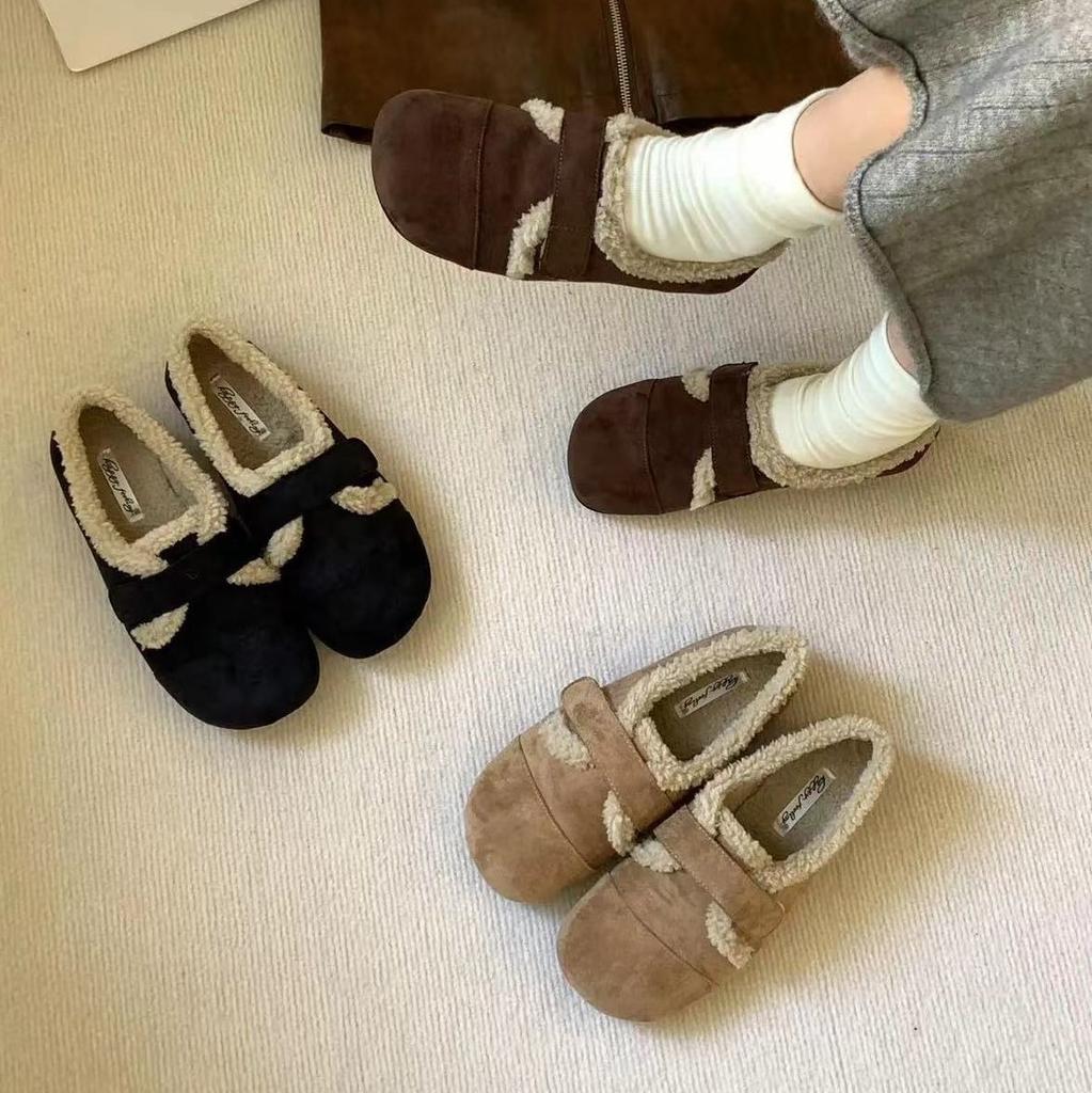 Birkenstocks retro Mori velvet women's single shoes 2025 new lamb wool soft-soled beanie shoes gentle loafers cotton shoes