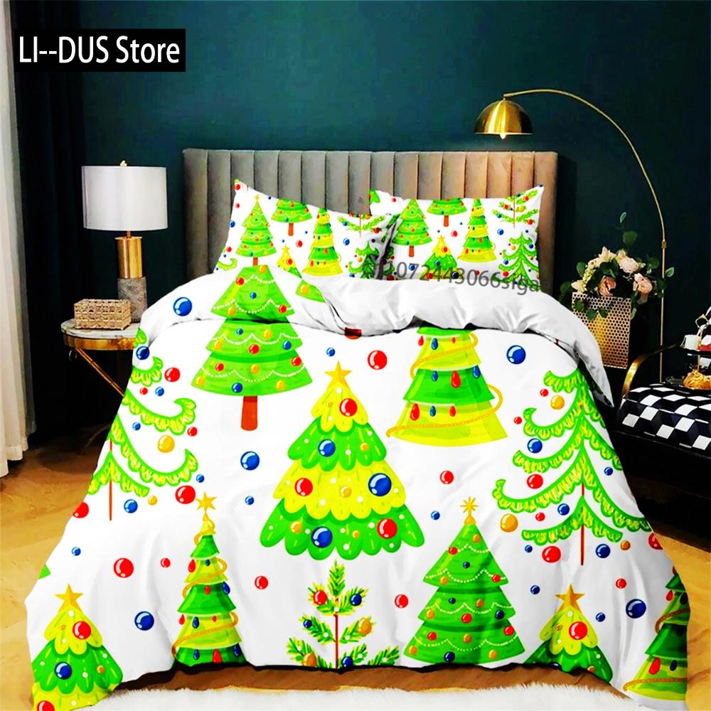 

Festive Christmas Tree Bedding Set, Green And White Duvet Cover, Holiday Quilt Cover, Dorm Bedding, Vibrant Bedspread, Holiday EU single(135x200cm)