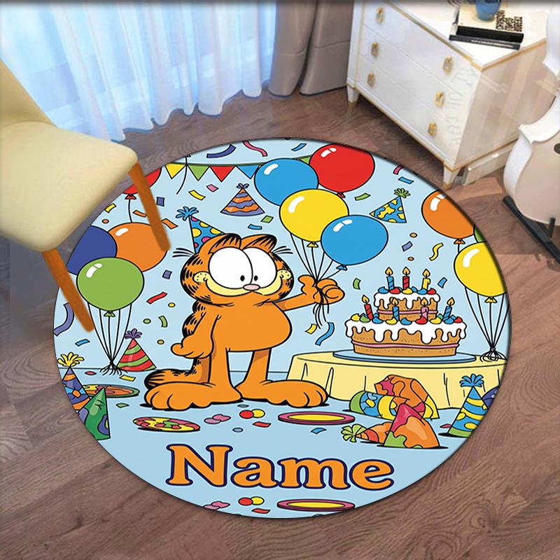 Custom Name Garfield Printed Round Rug Carpet Chair Rug Area Rug Entryway Doormats,for Office Chair Living Room Bedroom Kitchen Room.