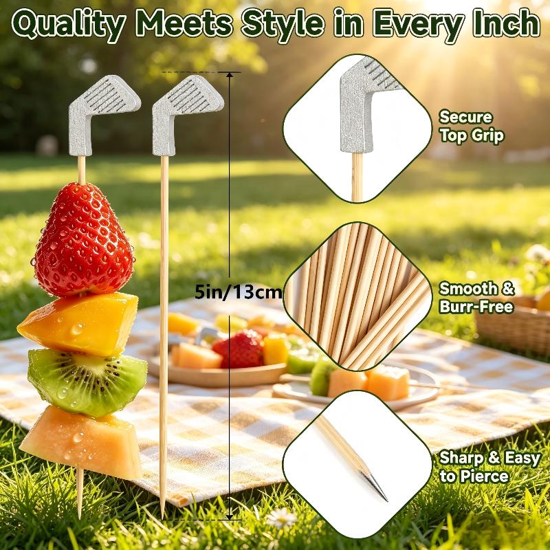 Golf Cocktail Picks, 4.7 In Fancy Toothpicks For Appetizers, Wooden Fruit Skewers Bamboo Food Sticks For Sandwich, Masters Golf