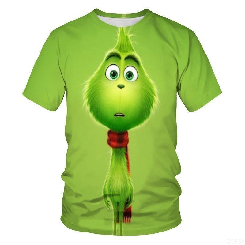 New 2025 Christmas Cartoon Green Fur Monster 3D Printed Men  Short Sleeve Grinch