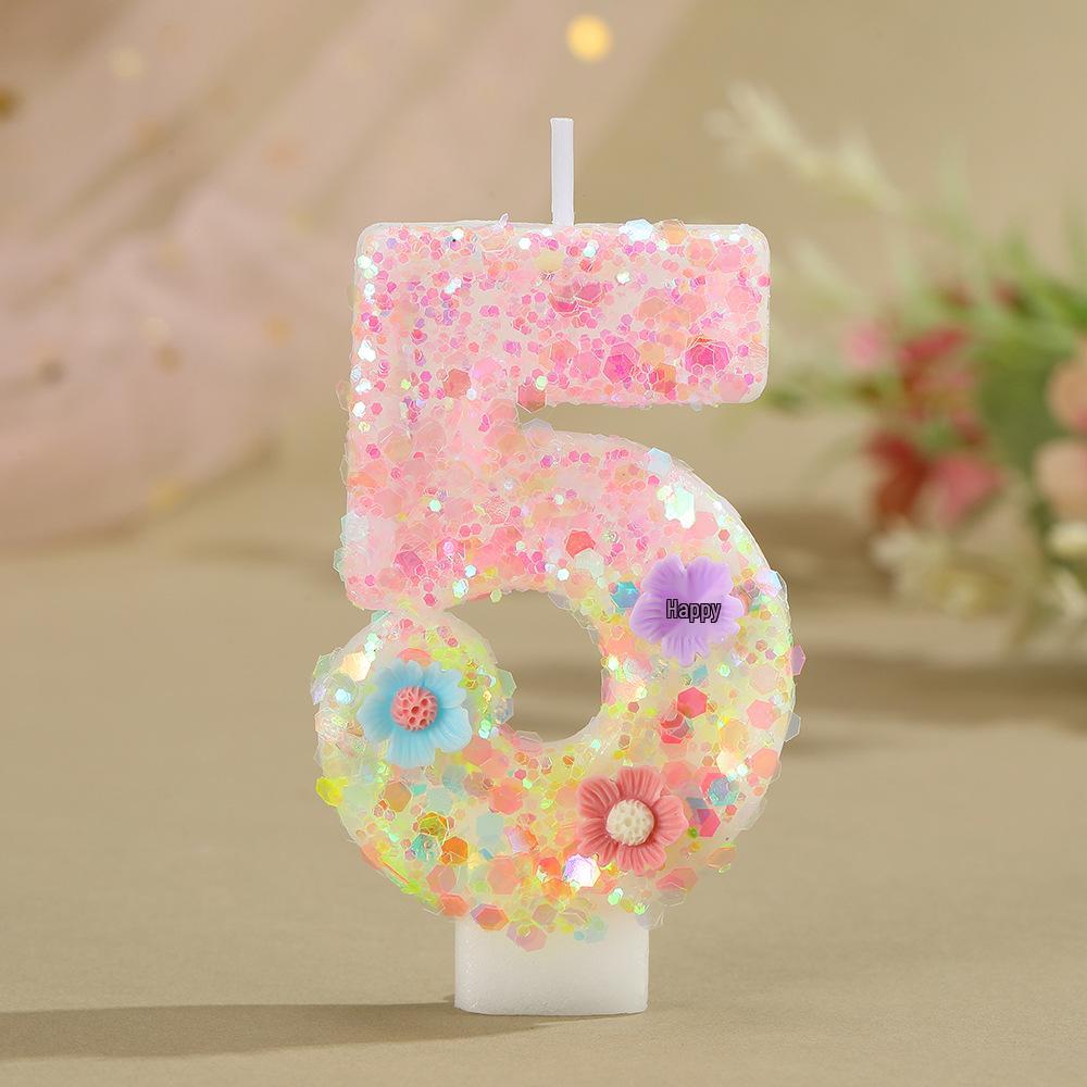 Cross-Border Creative Tri-Color Flower Number Candles for DIY Birthday Cakes and Party Decorations