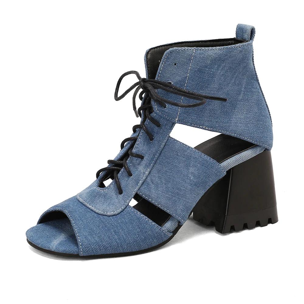 Fashion Fashion Peep Toe Ankle Boots For Women Sandals Shoe Sexy Denim High Heels Platform 2025 Summer Ladies Leopard Lace Up Mujer 41 4