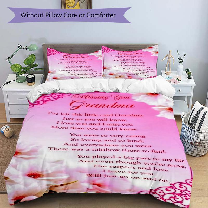 3PCs Grandparent Love Design Cover Set, Breathable Fabric, Machine Washable (1 Duvet Cover + 2 Pillowcases) (Without Quilt) Yy250911160