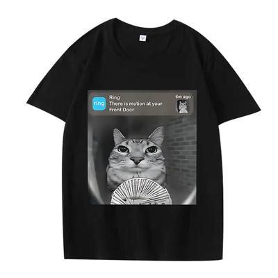 Pohyb u vašich předních dveří Vtipné hloupé kočičí meme Tričko muži ženy Oversized 100% Bavlna krátký rukáv Letní Unisextop