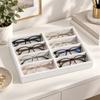 Open Glasses Storage Tray with 8 Separate Compartments, Single-Level Fabric-Covered Layout for Visible Eyewear Storage