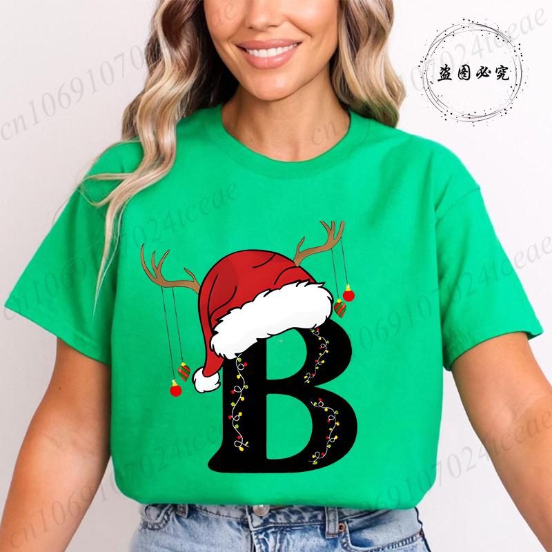Fashion Merry Christmas Gift for Female Clothing Christmas 26 Alphabet Print TShirt for Women Casual Xmas Tees Short Sleeve Top