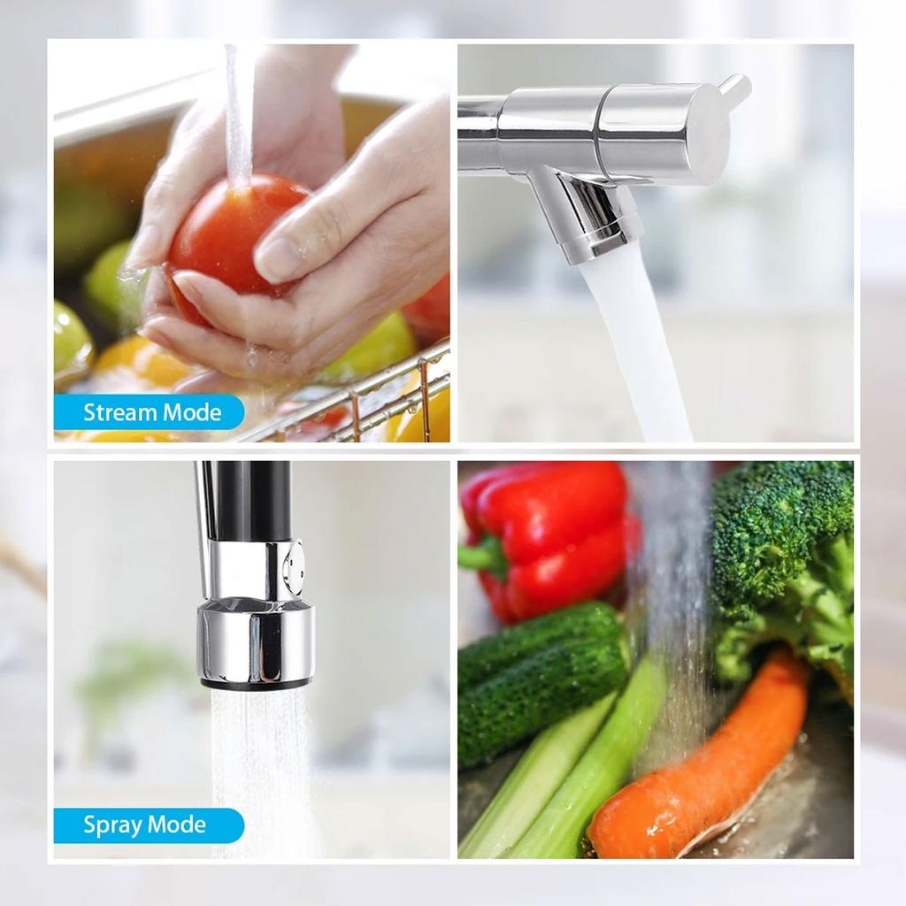 Pull Out Kitchen Tap Chrome Finished Spring Faucet Swivel Spout Vessel Sink