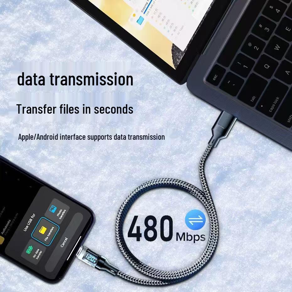 120W Digital Display Data Cable for Huawei, Apple, Vivo, Oppo Fast Charging
