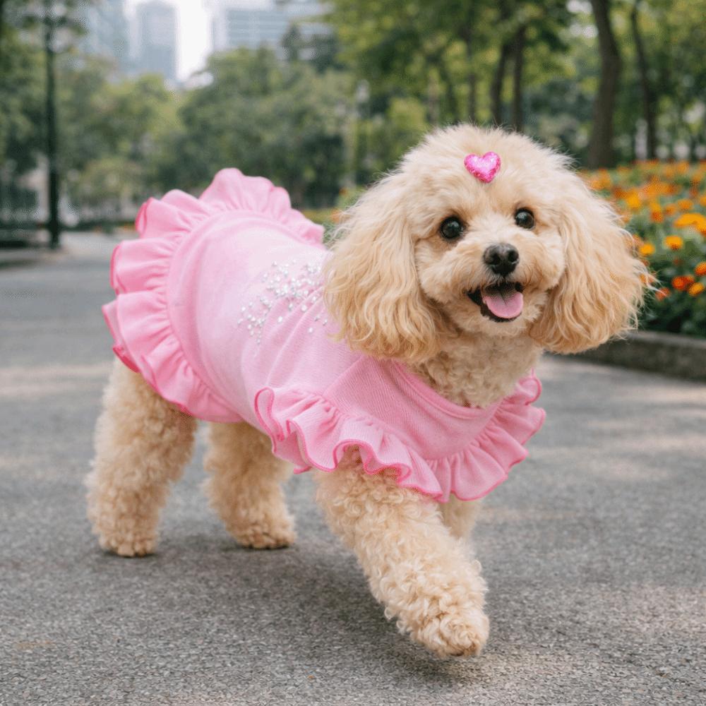 Lotus Leaf Edge Pet Base Dress Lover Pattern Dog Skirt Shirts Spring Autumn Season