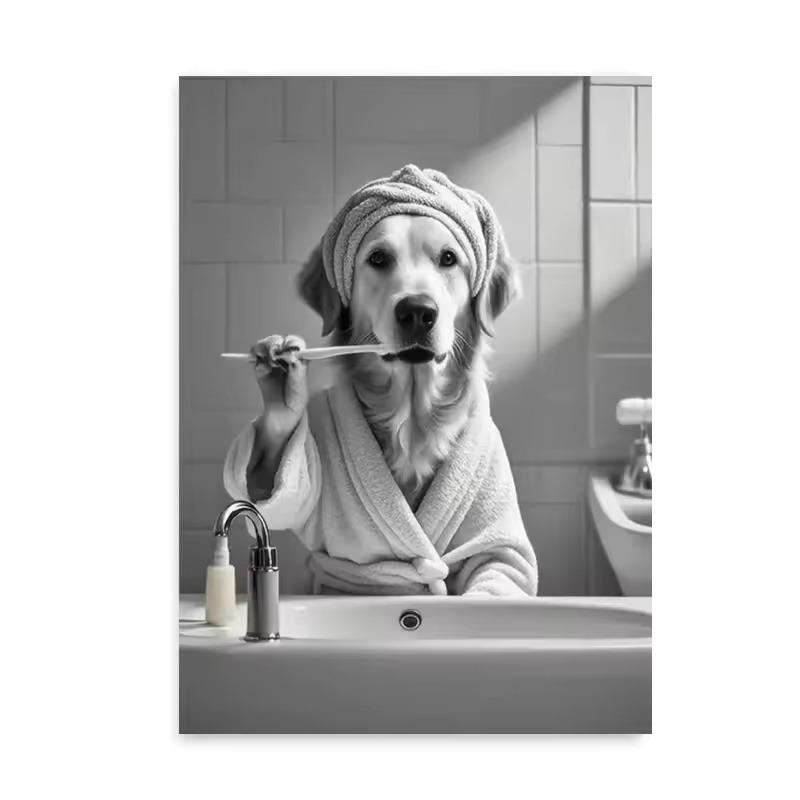 Animal Bathroom Toilet Paper Canvas Painting Poster Otter Hedgehog Giraffe Gift Wall Room Home Decor Black White Print Modern