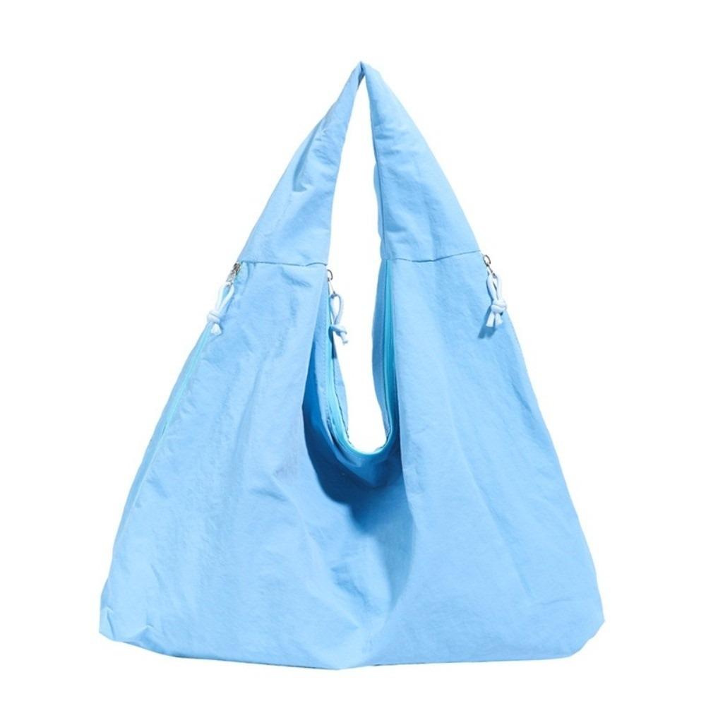 New Nylon Shoulder Tote Bag Waterproof Large Capacity Underarm Bag Solid Color Zipper Closure Shopping Bag for Women Girls