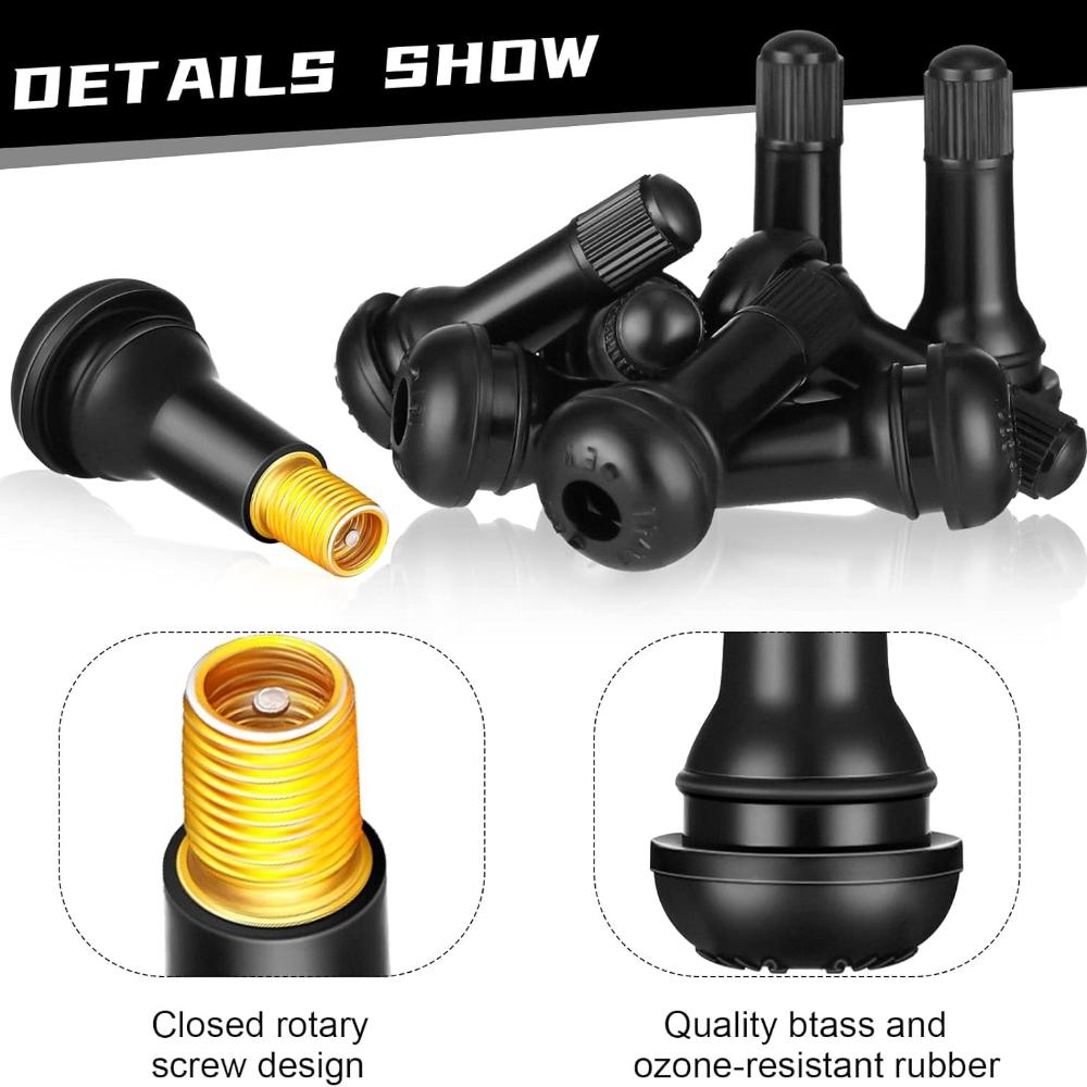 1-100Pcs TR413 Snap-In Tire Valve Stems Automotive Parts Black Rubber Valves Replaceable Parts With Dust CapRubber Valves Valve Stems 1