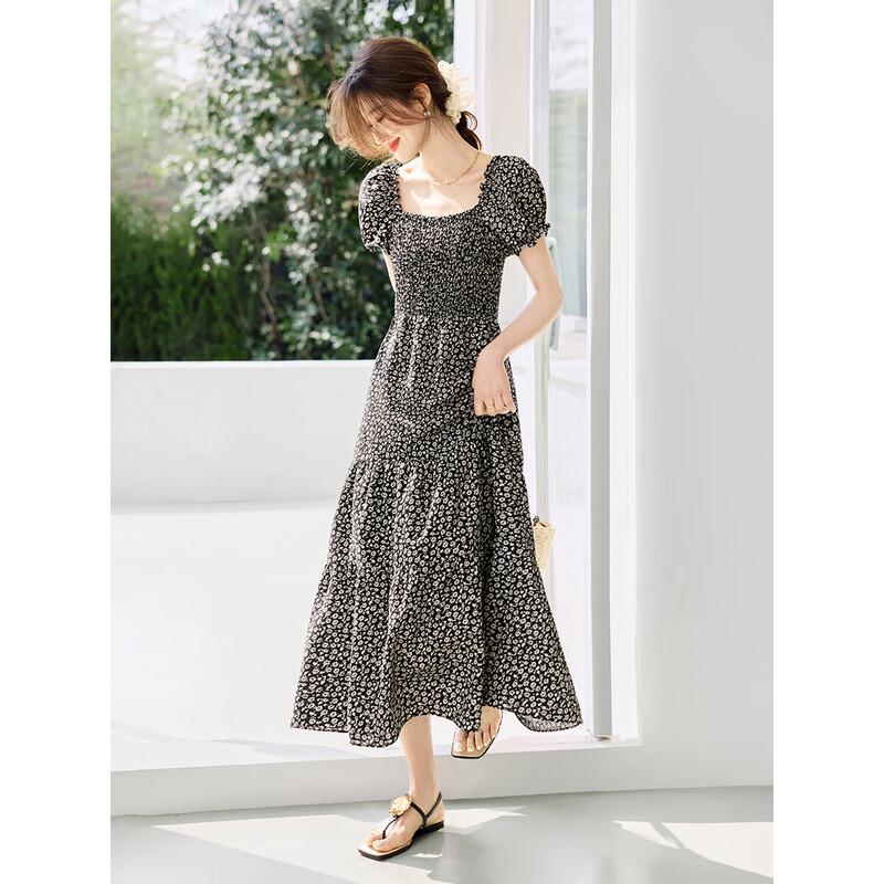 Floral Puff Sleeve Midi Dress L