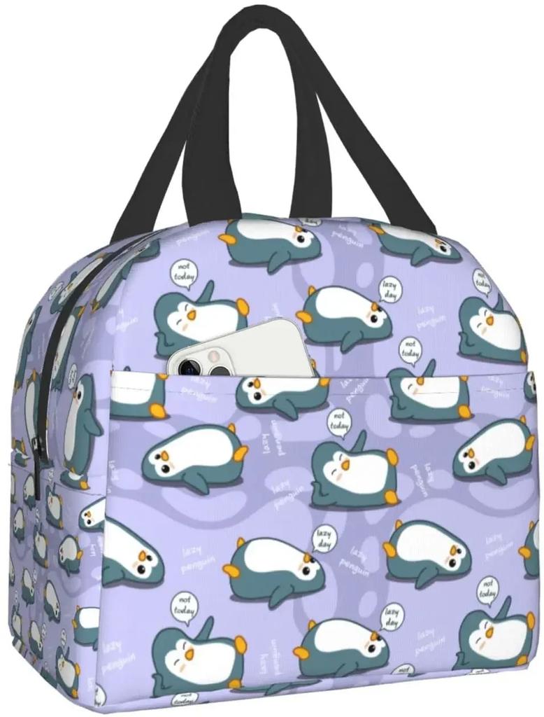 Cute Penguin Musician Pattern Lunch Box Bento Box Insulated Lunch Boxes Reusable Waterproof Lunch Bag for Office Picnic Hiking