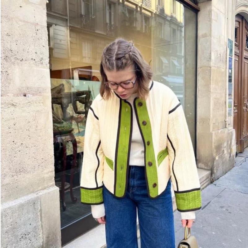Women’s Quilted Jacket Lightweight Long Sleeve Color Block Padded Puffer Coat Outerwear