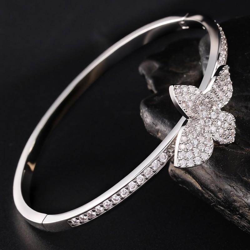 Micro Pave Zircon Adjustable Open Cuff Bracelet Butterfly Clover Star Fine Jewelry Women